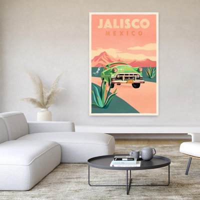 Jalisco Mexico Vintage Travel Poster Retro Vintage Abstract Cactus City Landscape Wall Art Print 1 Piece Wrapped Canvas Wall Art