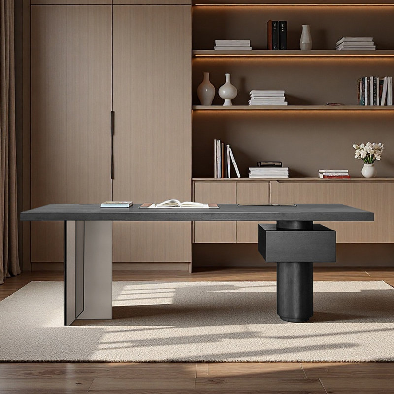 Bureau personnel avec douille et pieds en acrylique pour le bureau, 29.53" H x 86.61" W x 31.5" D, Black