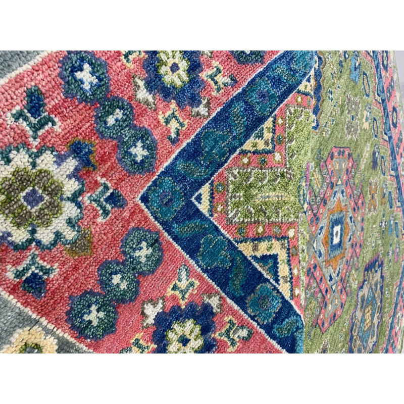 Tapis vert traditionnel en laine noué à la main vert, Vert clair, Rectangle 9 pi x 12 pi