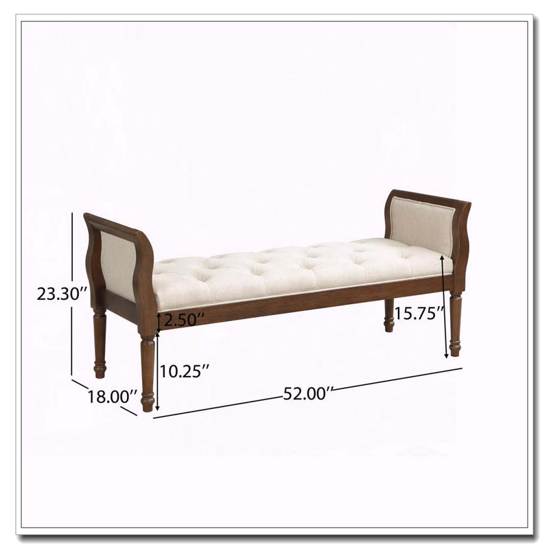 Banc rembourré moderne avec accoudoirs courbés, Beige,Walnut