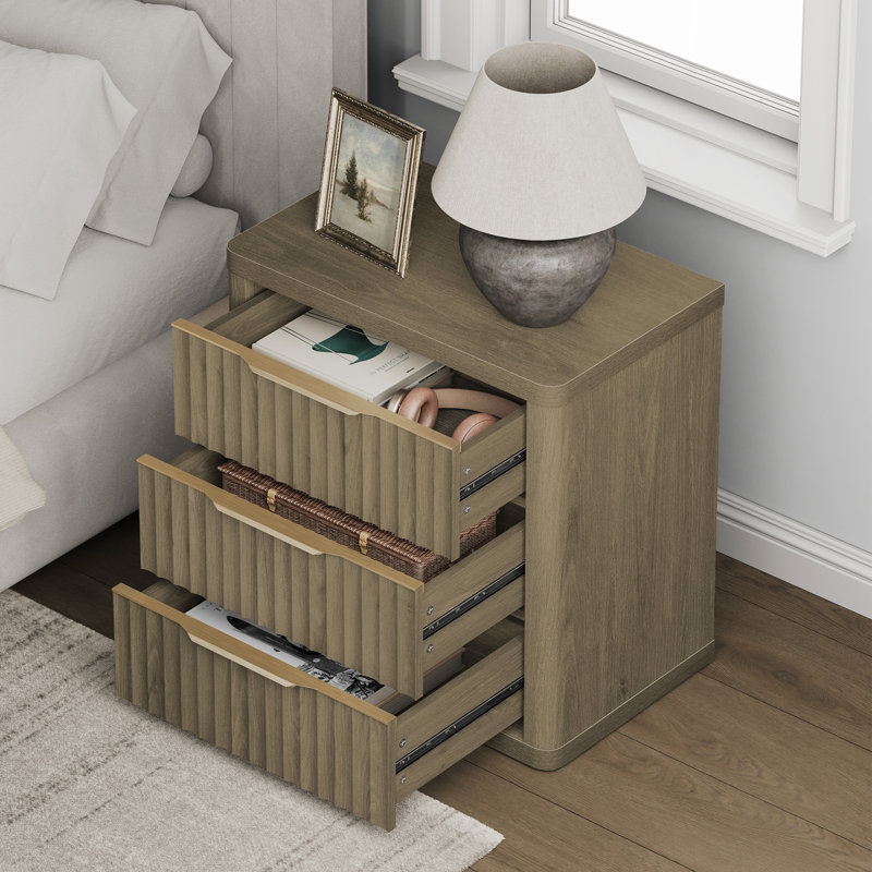 Cesiro 3-Drawer Nightstand with Metal Glides, Set of 2, Gray