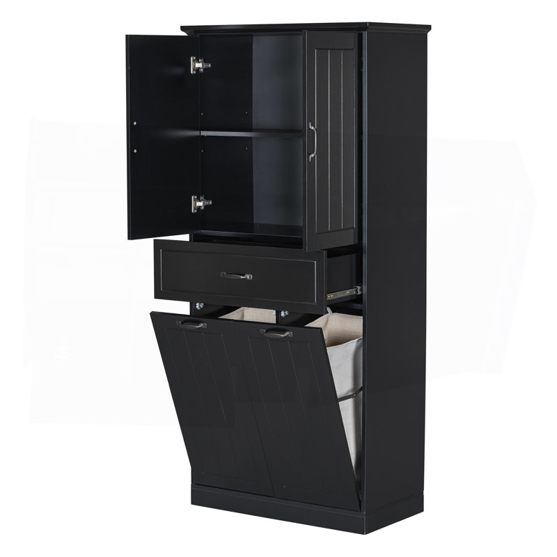 Bathroom Storage Cabinet With Two Laundry Baskets, Storage Cabinet With Doors And Drawer For Home, Black