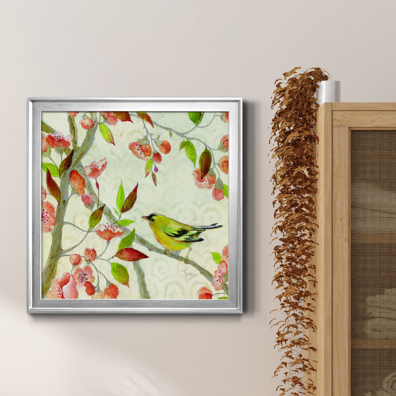 Chanson du printemps, soirée dorée - Peinture sur toile encadrée, Encadrement argenté, H 30,5 po x l 30,5 po x P 1,5 po