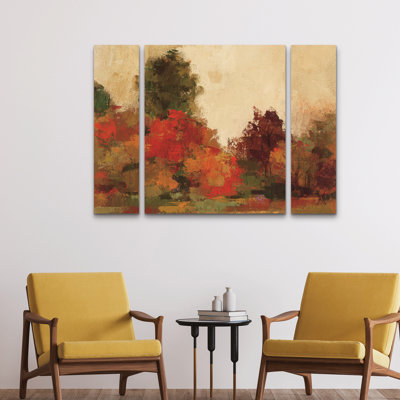 Ensemble de 3 panneaux - Silvia Vassileva «Fall Forest Iii», art mural sur toile pour le salon, la chambre à coucher ou le bureau 