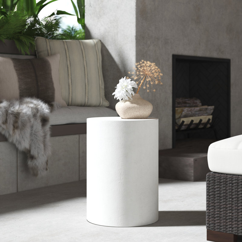 Perpetual Outdoor Round Side Table, Ivory White, 15" Diameter