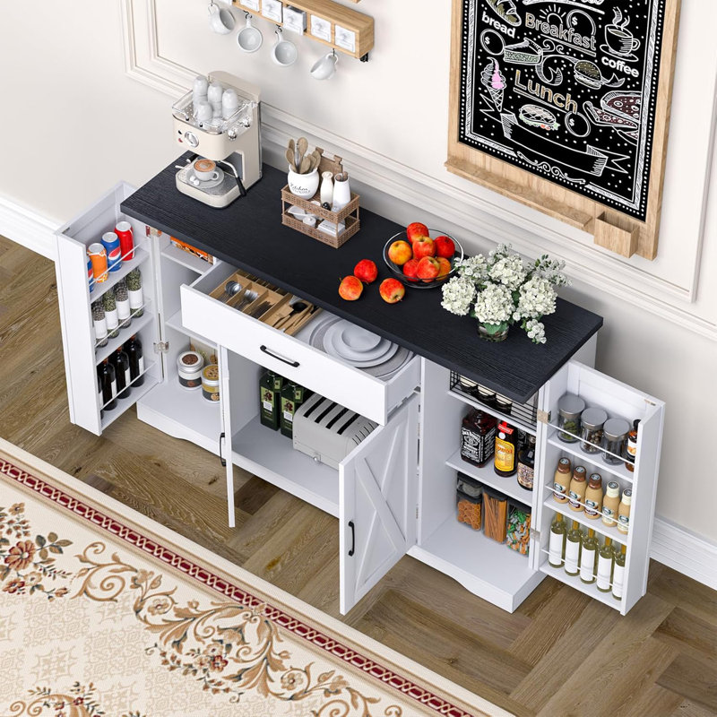 Armoire de cuisine de 55,1 po de largeur, armoires de buffet avec tablettes réglables, armoire de rangement de cuisine, armoire de rangement pour buffet