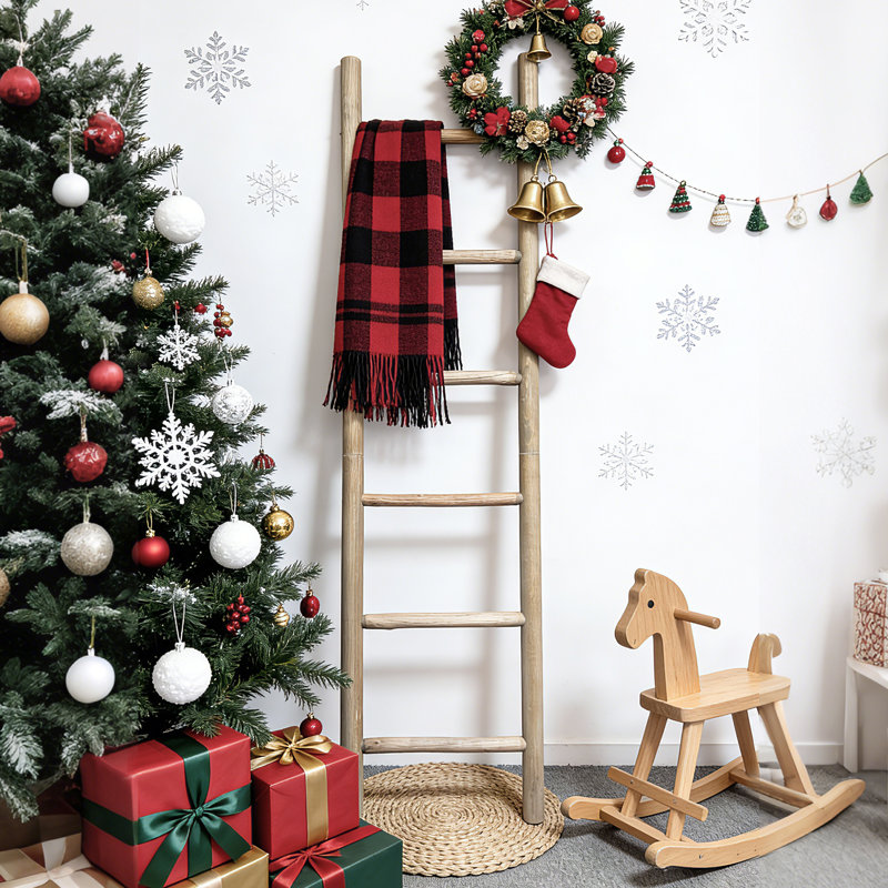 76 Inch 6-Tier Solid Wood Blanket Ladder Natural Handcrafted Towel Ladder for Bathroom, Living Room, Bedroom