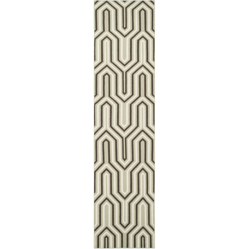 Rodgers Hand Woven Flat Weave Wool/Cotton Geometric Rug in Brown/Gray/Beige, Runner 2'6" x 10'