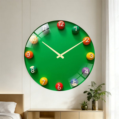 Jeu de boules de table de billard coloré pour joueurs - Horloge murale moderne en verre 24 po
