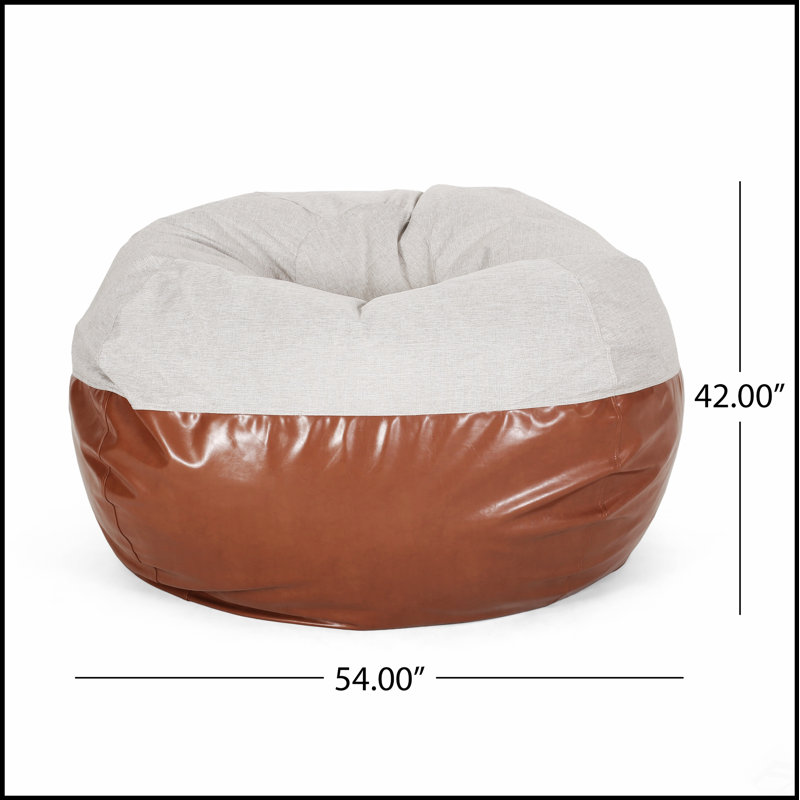 Fauteuil à billes arrondi Maxi en tissu bicolore et similicuir gris clair et brun café