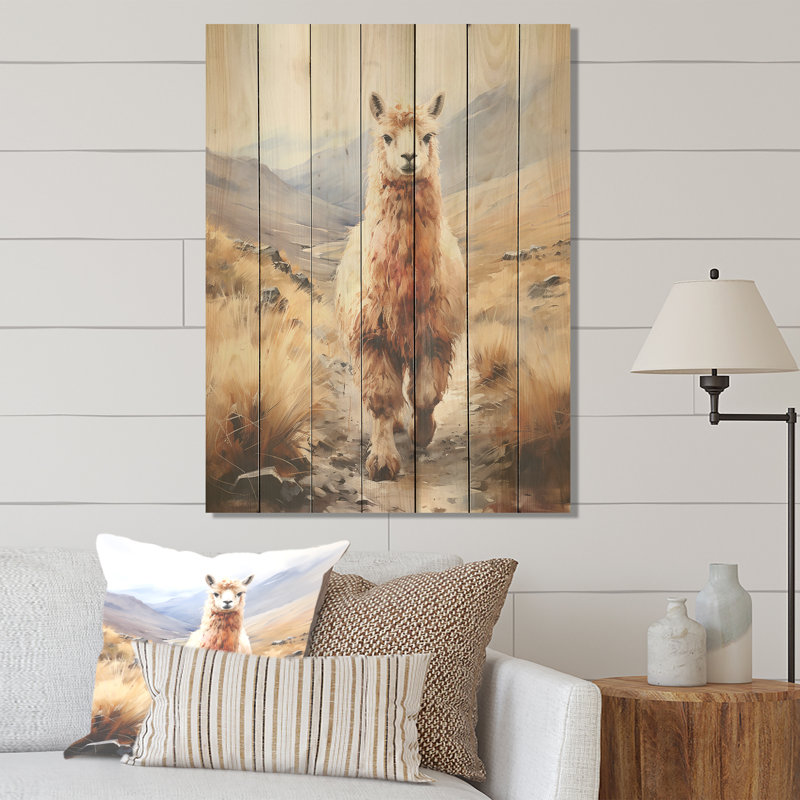 Romantic Alpaca Grazers II - Alpaga sur bois, H 20 po x l 10 po