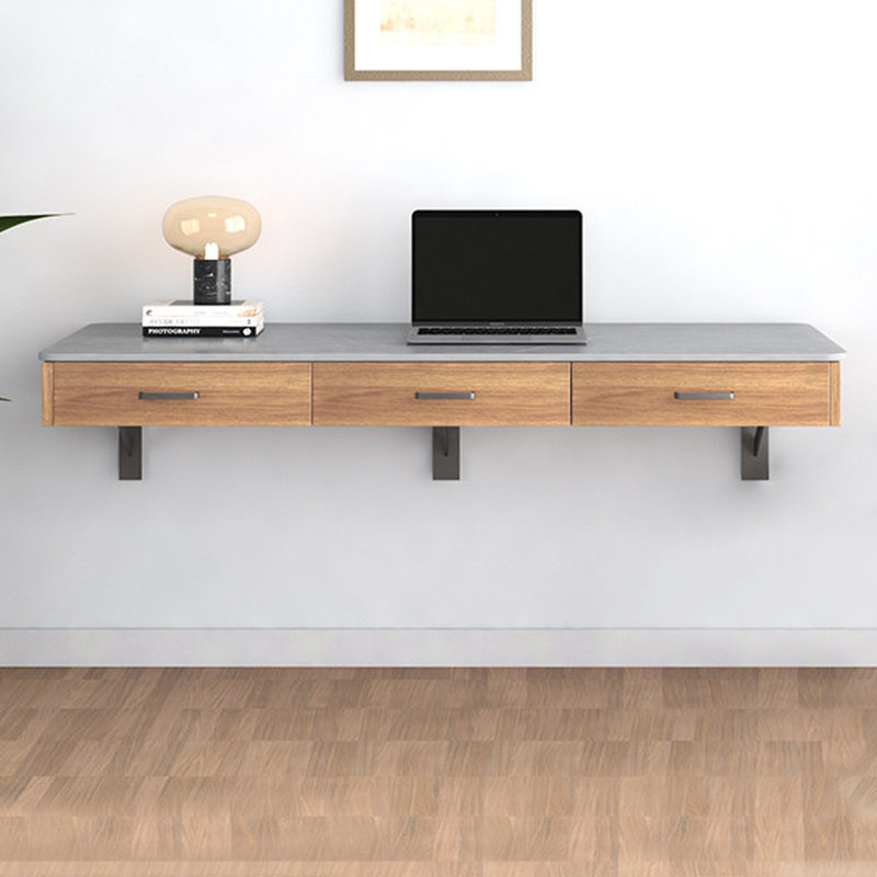 Grey Rectangular Sintered Stone Floating Desk with drawers desk, 5.91"H*47.24"W*19.69"D