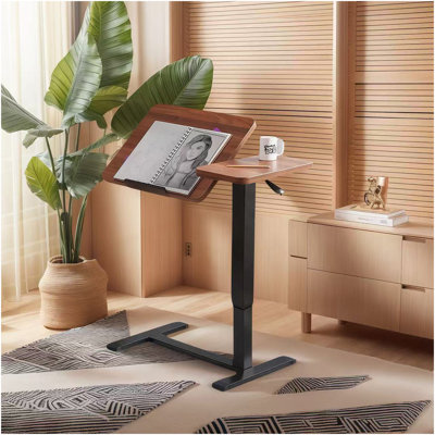 Bureau de chevet au-dessus du lit, support mobile pour ordinateur portable, table de lit inclinable avec roulettes, table de chevet à plateau réglable en hauteur pour canapé de lit pour ordinateur portable, Noyer