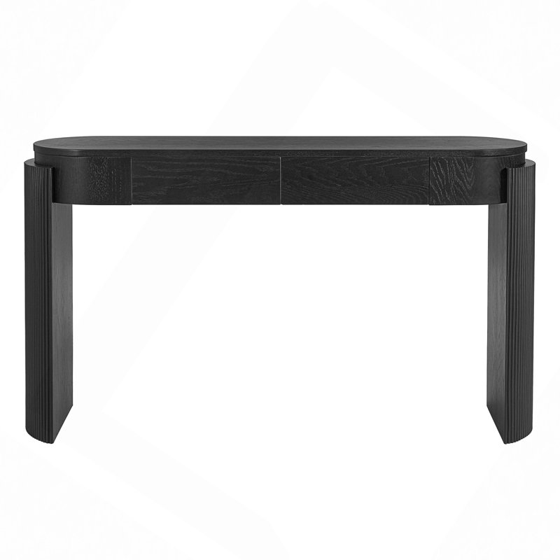 Table d'entrée avec finition grain de bois naturel, console avec conception cannelée, plateau ovale et 2 tiroirs pour l'entrée et le salon