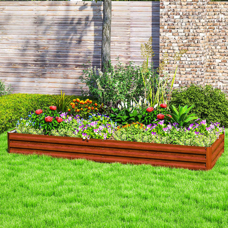 95" X 36" X 12" Galvanized Raised Garden Bed, Easy DIY And Cleaning For Growing Flowers, Herbs, Succulents, Natural Wood