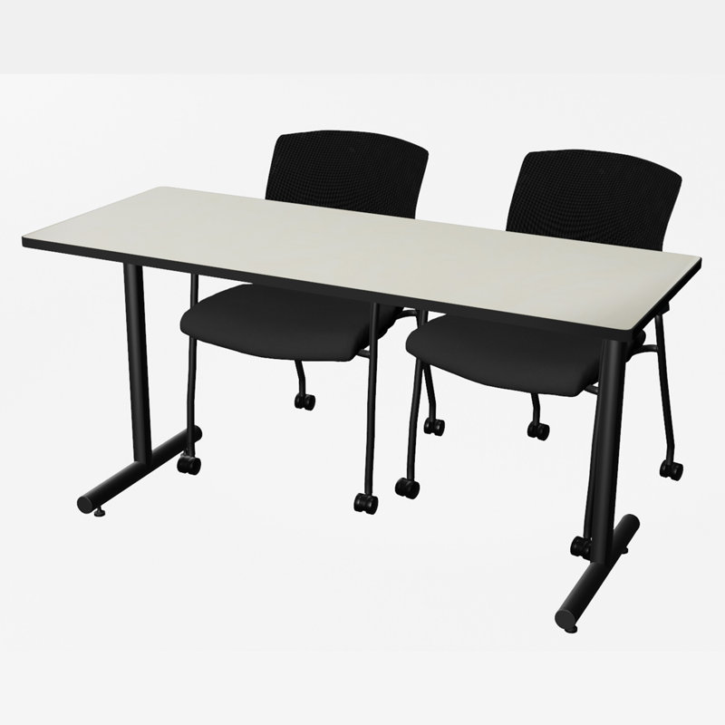 Table de formation à base en T 84 x 24 po Inbox Zero Kobe - 2 chaises Knight, Érable, H 29 po x L 60 po x l 24 po