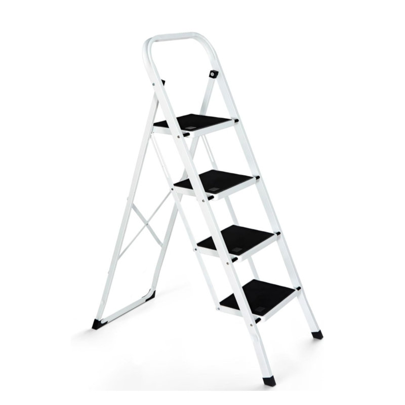 Échelle pliante à 4 marches, escabeau portable léger avec pédale antidérapante, escabeau d'une capacité de 330 lb pour la cuisine, maison, blanc