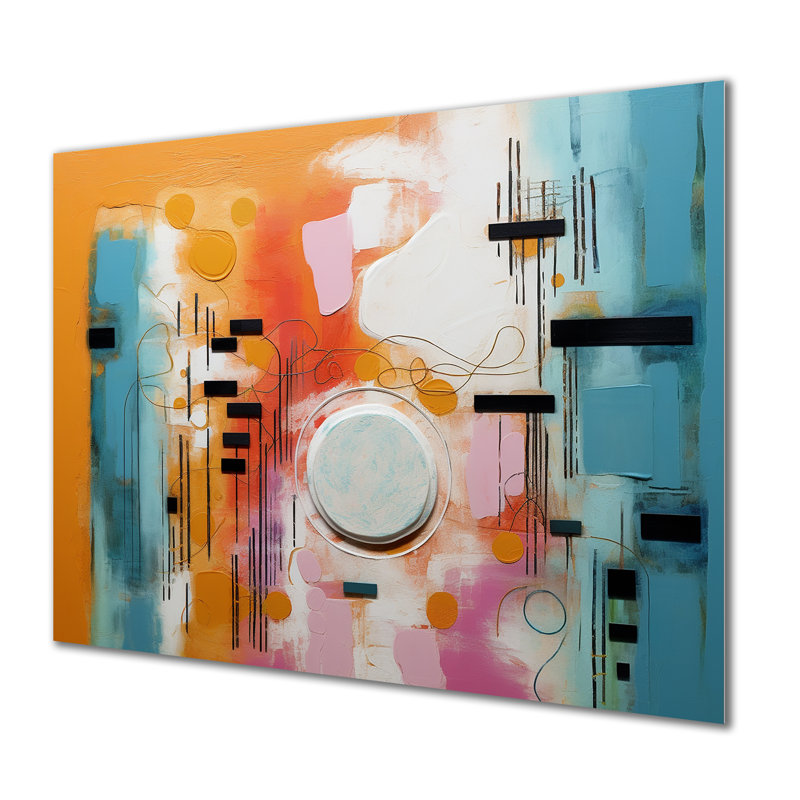 Formes de jeu colorées orange et bleu II - art mural géométrique en métal MT137566, H 12 po x l 20 po x P 1 po