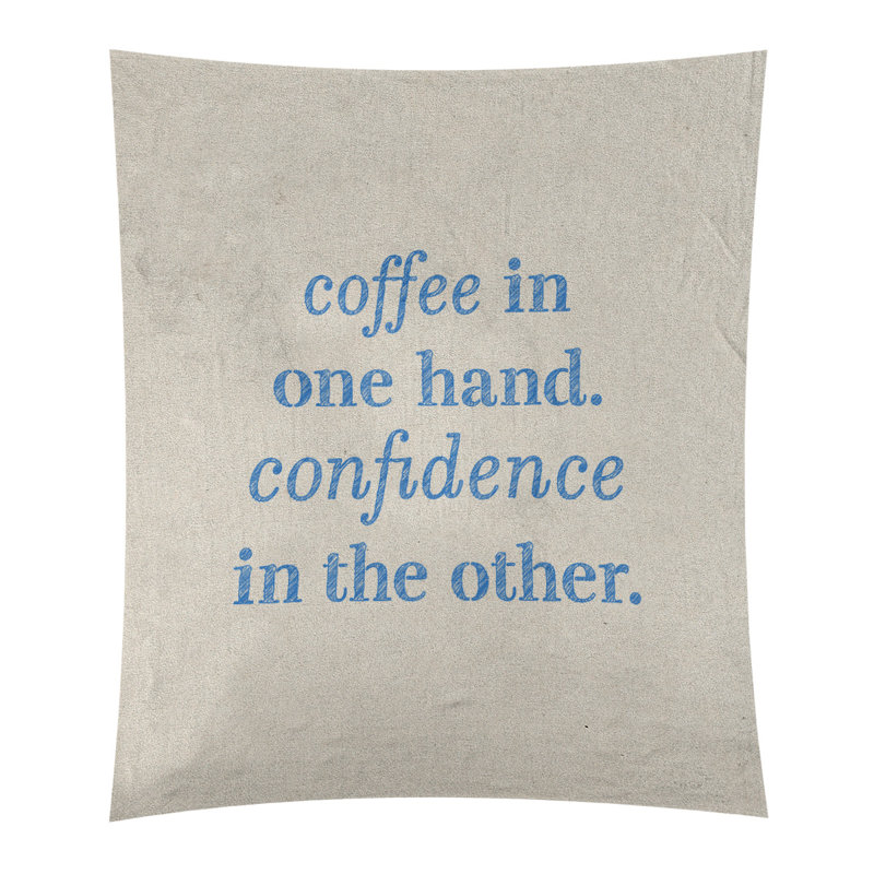 Tapisserie de polyester à citation de café et de confiance en polyester, H 60 po x l 51 po, Blanc / bleu