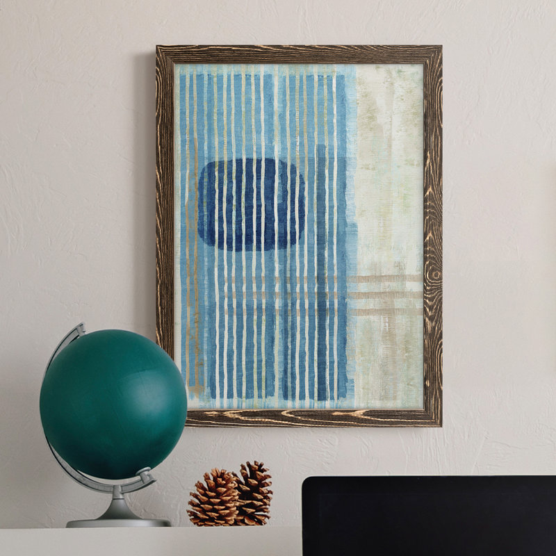 Bleu bleu Horizon I encadré mat - prêt à accrocher, H 43,5 po x l 31,5 po x P 1 po, Toile encadrée noyer, Pas de tapis