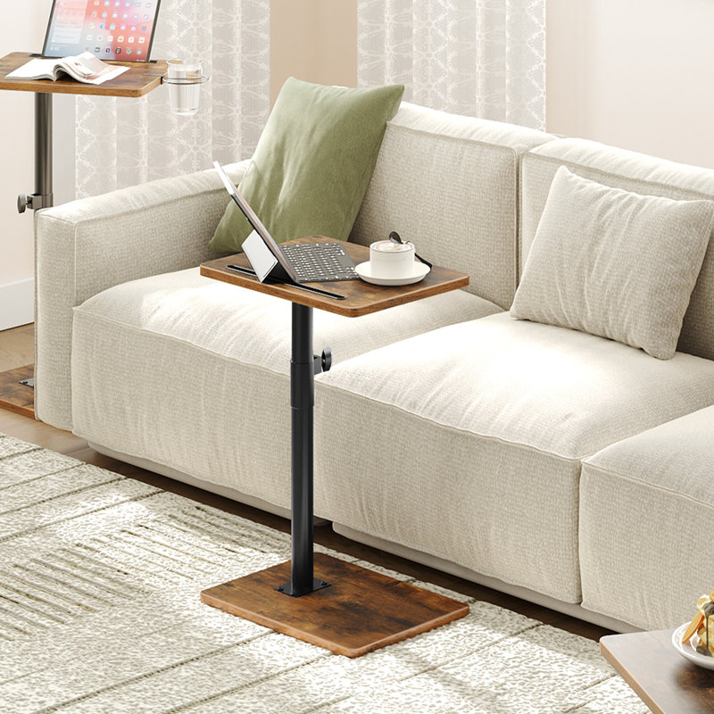 TV Tray Table, Height Adjustable C Table End Table, Brown/Black