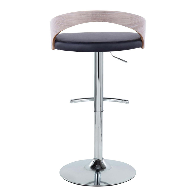 Ensemble de tabourets de bar réglables avec repose-pieds arrondi, Chrome / brun clair, Noir