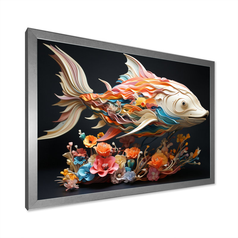 " Fishing Whale Of Colors I ", Silver Single Picture Framed, 30" H x 40" W x 1.5" D