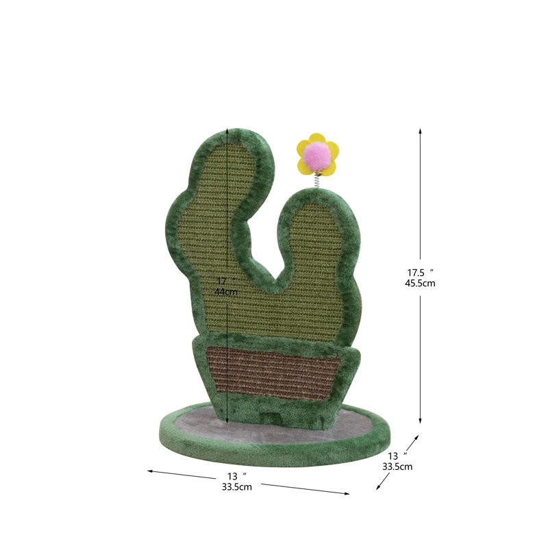 Green Sisal Cactus-Shaped Cat Scratcher with Flower Teaser