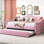 Lit de jour simple avec couchette, rose élégant, rembourré, confortable et rembourré en velours-1336027075