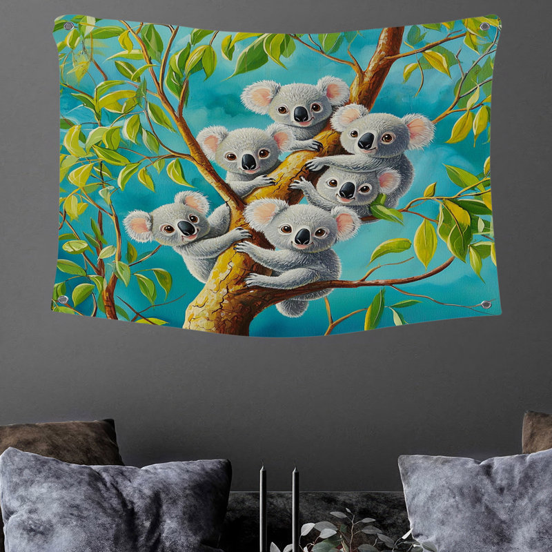 Tapisserie murale Koala Family - Décoration murale faune, H 88 po x l 104 po