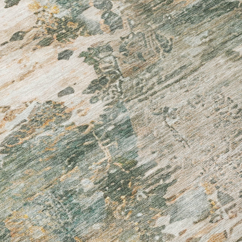 Tapis abstrait lavable à la machine intérieur / extérieur ACN2874, Sarcelle, 3 pi x 5 pi