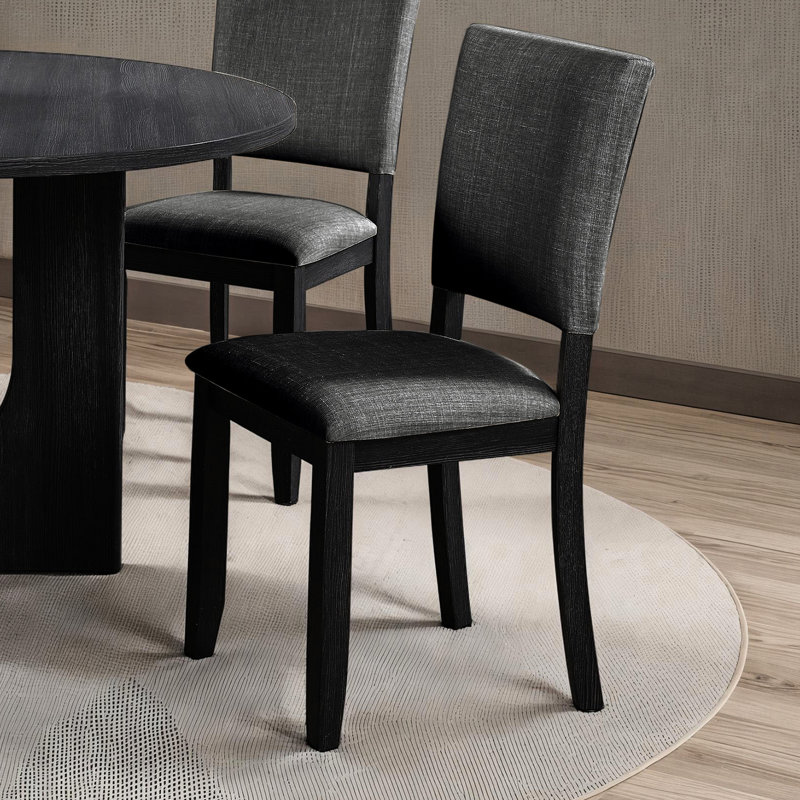 Ensemble de salle à manger transitionnel 5 pièces avec une table ronde et quatre chaises rembourrées gris foncé pour un espace social