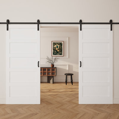 Portes de grange en bois manufacturé à 5 panneaux avec fermeture en douceur 84 po H 84 po x l 60 po (2 portes)