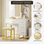 Coiffeuse moderne avec lumières DEL, miroir coulissant, 4 tiroirs, tabouret, prise de courant et tablettes ouvertes - coiffeuse de chambre à coucher avec éclairage réglable-1863970388