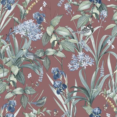 Papier peint botanique Mint Birds and Dragonflies