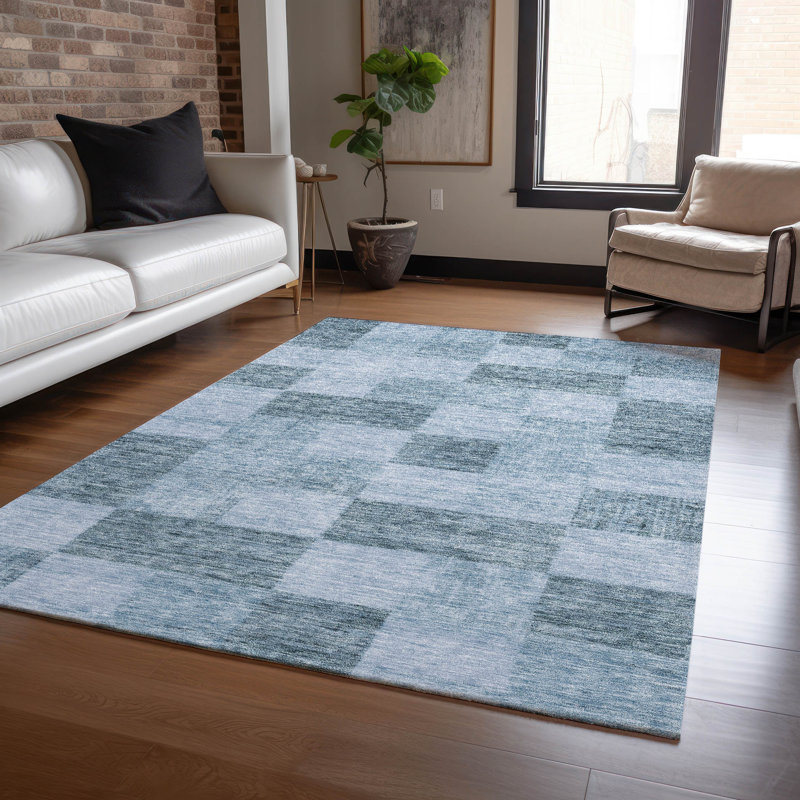 Addison 8' x 10' Denim Synthetic Flat Woven Washable Rug