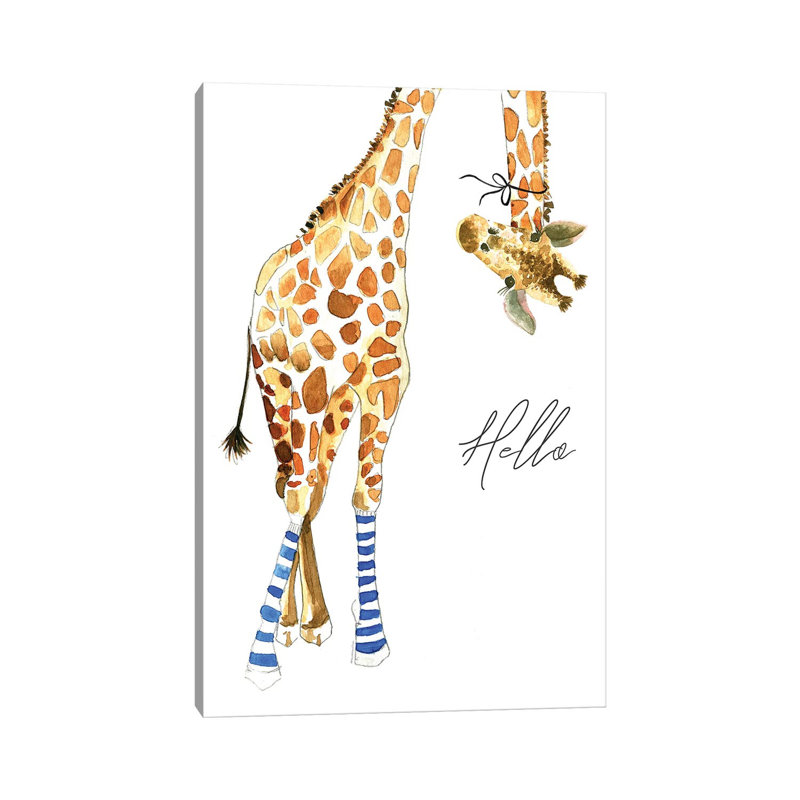Giraffe With Socks by Mercedes Lopez Charro - Wrapped Canvas Painting, 66.04 cm H x 45.72 cm W x 1.91 cm D