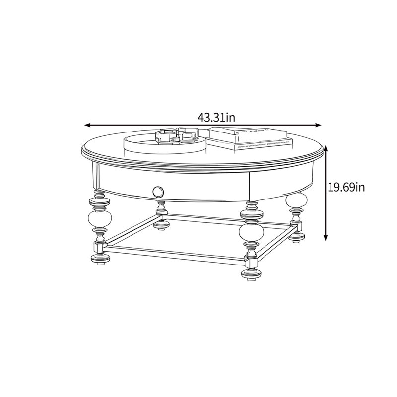Table basse confortable de style américain, H 19,69 po x L 43,31 po x l 43,31 po