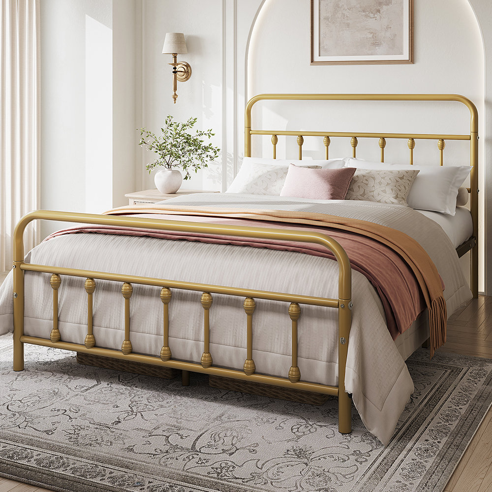 Classic Iron Platform Bed with High Headboard and Footboard | Wayfair