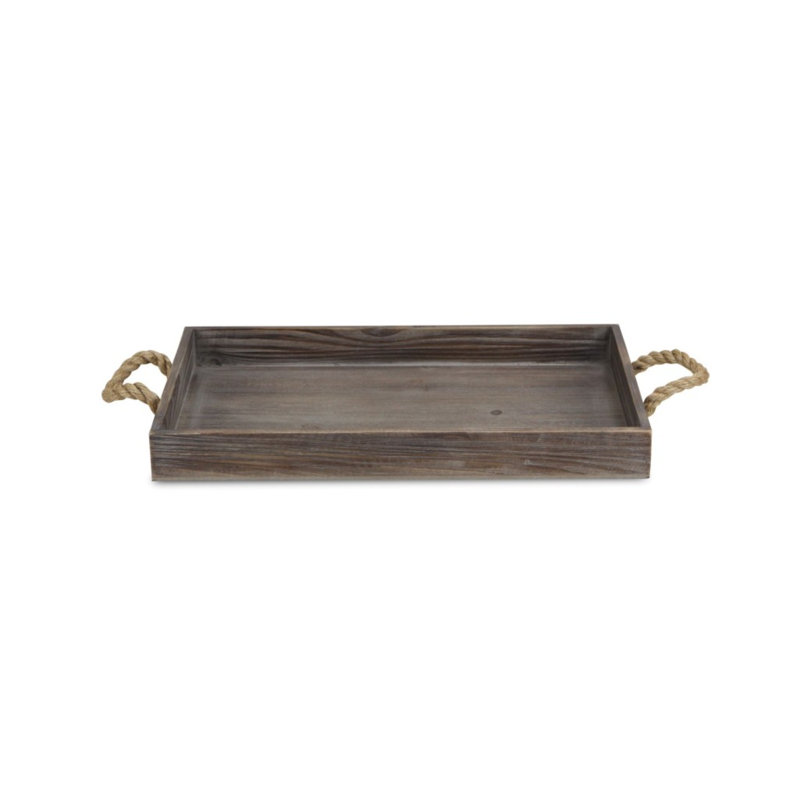 Baltazar Wooden Tray with Rope Handles, Dark Brown