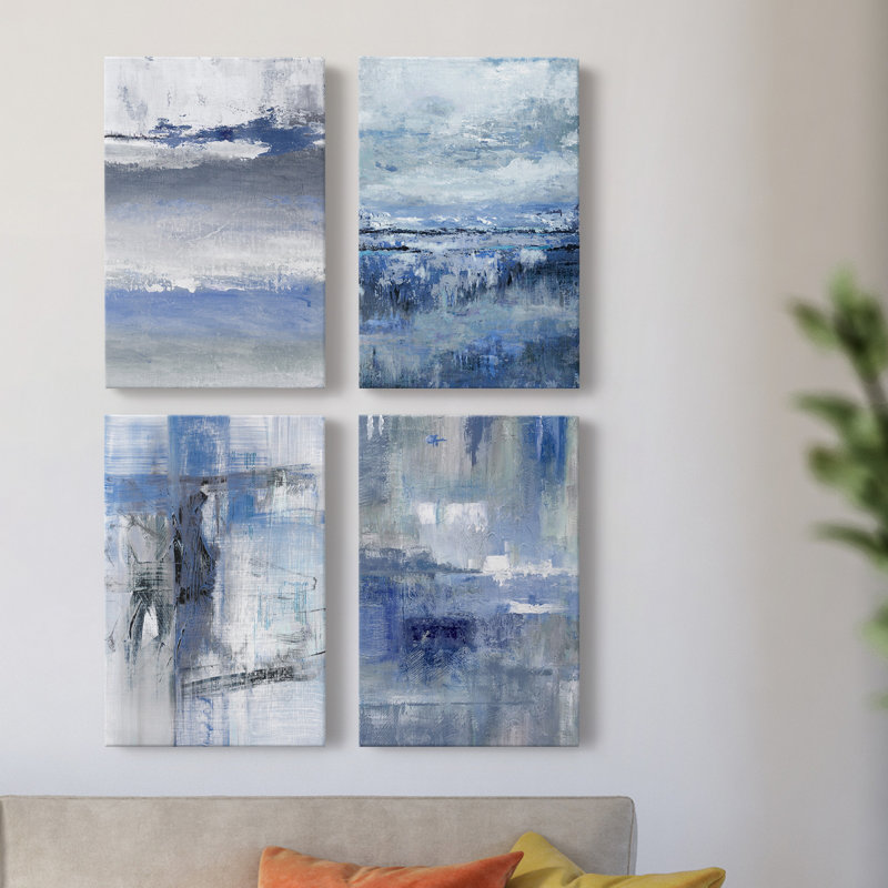 «Soft Solace Indigo», ensemble de 4 toiles tendues, H 12 po x l 32 po x P 1 po