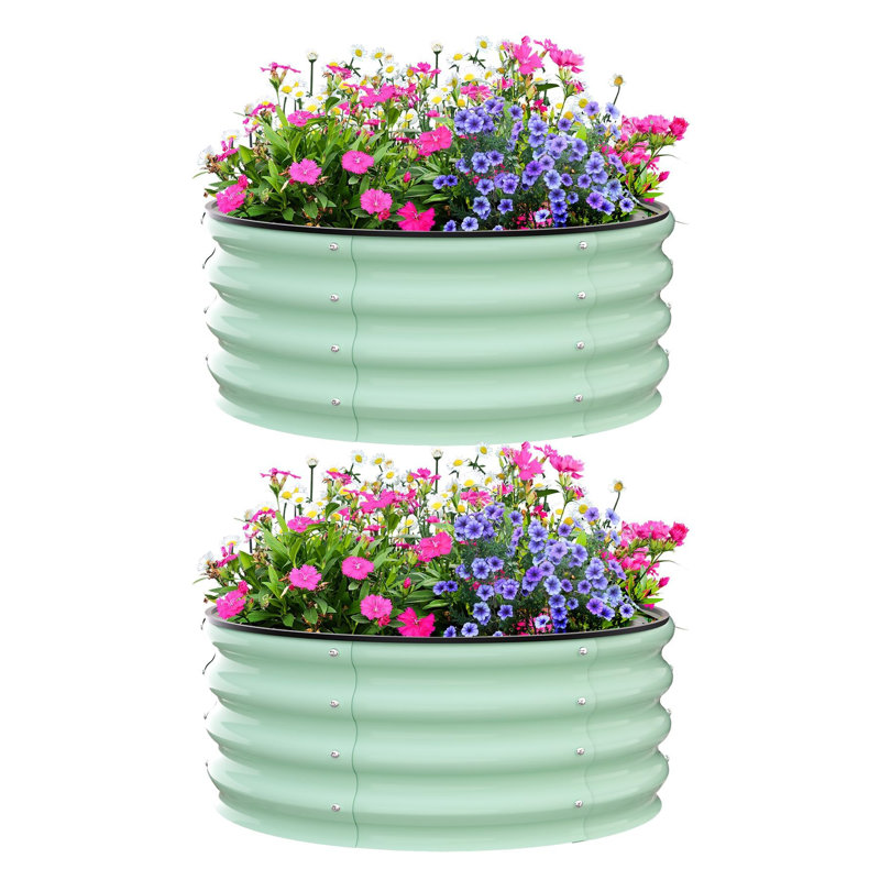 2 Pcs Metal Round Galvanized Raised Garden Bed, Planter Box for Planting Plants, Vegetables - Beige 2x2x1 FT, Beige