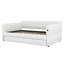 Grand lit plateforme tapissier avec portemanteau et gigogne, structure de lit moderne en bois avec support en lattes de bois-782567725