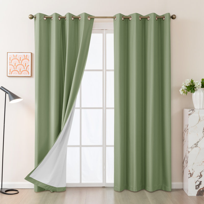Paire de rideaux en polyester doux 100% occultant avec œillets, L 52 po x L 96 po, Vert olive