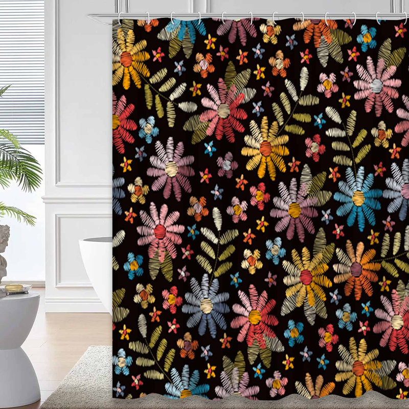 Rideau de douche imperméable à motif floral avec 12 crochets Wild Summer, L 72 po x l 84 po