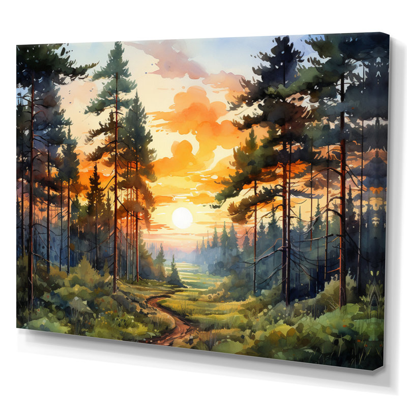 «Pine Tree Sunset Glow I», art encadré pin, Toile tendue, H 12 po x l 20 po x P 1 po