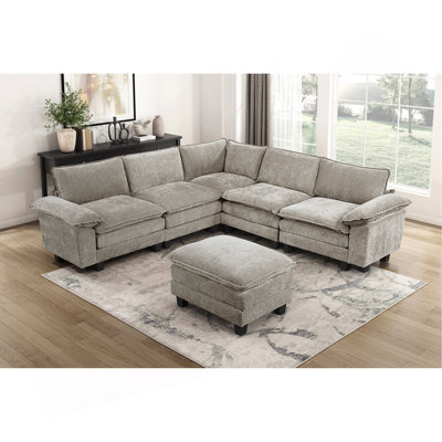 Modulaire contemporain modulaire 6 pièces avec repose-pieds moelleux et moelleux en chenille taupe