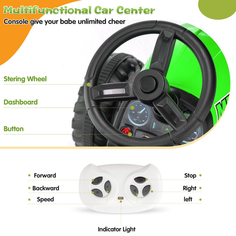 Green 12-Volt Kids Ride-On Tractor with Remote Control