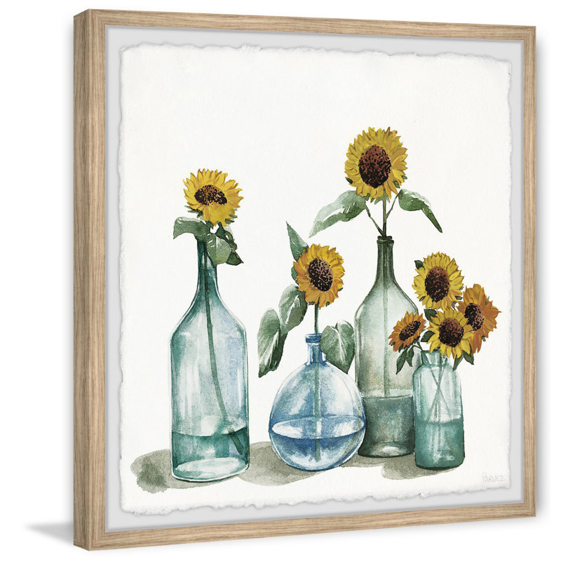 Sunflowers In Blue Vase by Parvez Taj - Single Picture Frame Painting, 81cm H x 81cm W