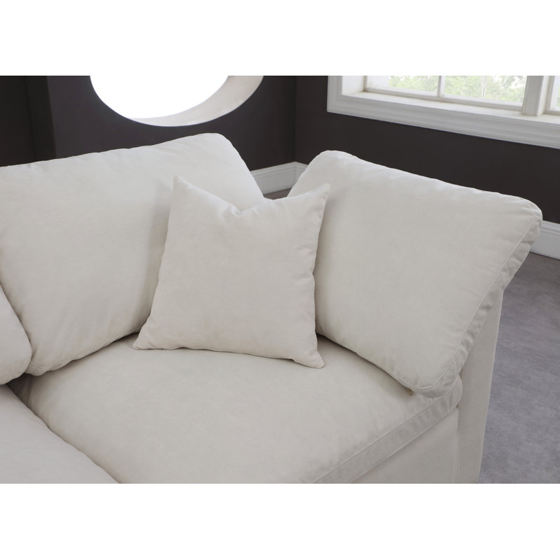 Jocqua Velvet L-Shaped Sectional Reversible, Cream Velvet